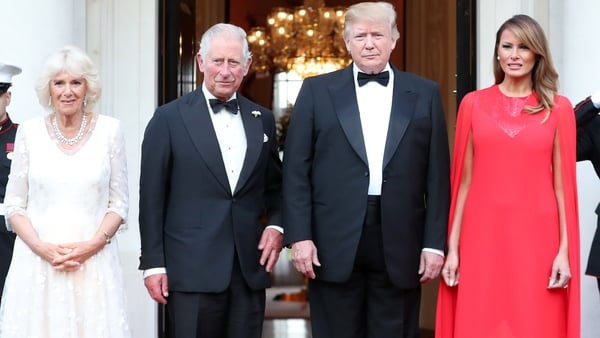 The Prince of Wales and the Duchess of Cornwall are greeted by Donald and Melania Trump ahead of a dinner at the US Ambassador to the UK's residence in Regent's Park
