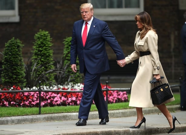 US President Donald Trump and first lady Melania Trump arrive in Downing Street, London, on the second day of his state visit to the UK.