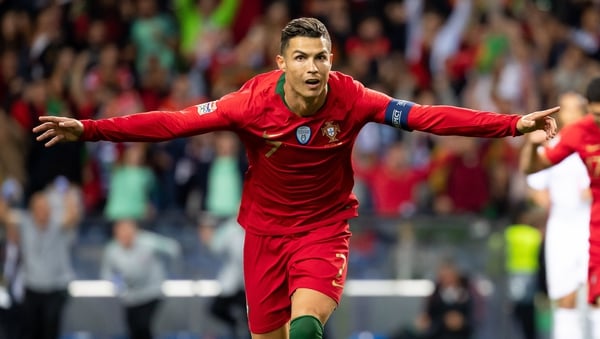 Ronaldo celebrates his third goal against Switzerland
