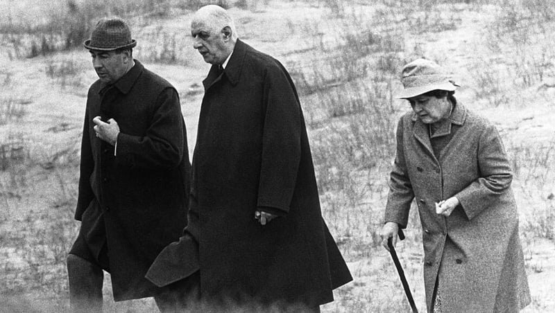 Charles de Gaulle walking with his wife Yvonne near Sneem in May 1969