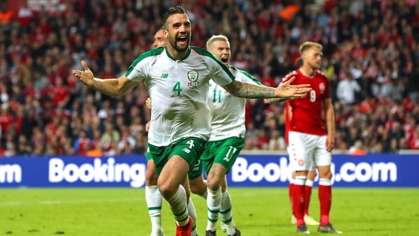 The Ireland centre-half celebrates his equaliser