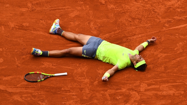 Rafael Nadal moments after clinching the French Open title once again