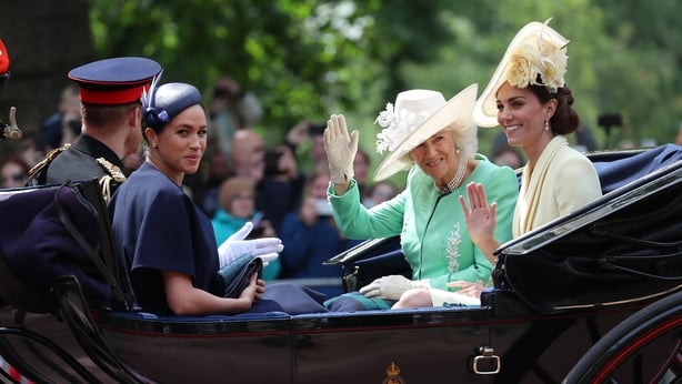 Meghan Duchess of Sussex Camilla Duchess of Cornwall and Catherine Duchess of Cambridge during Trooping The Colour