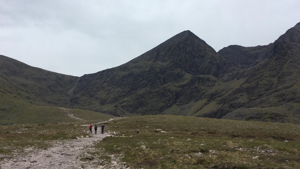 Devil's Ladder, seen to the left of the summit here, is a rocky gully that forms one of the routes up Carrauntoohil (Abi Jackson/PA)