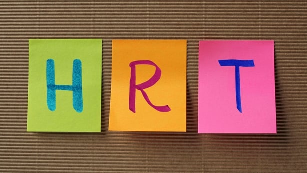 HRT (Hormone replacement therapy) acronym on colorful sticky notes