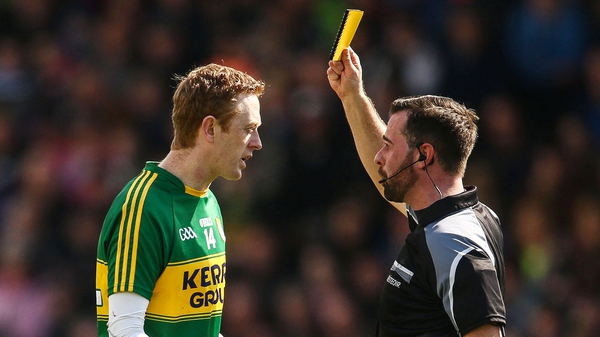 Referee David Gough shows the Gooch a yellow card in 2016
