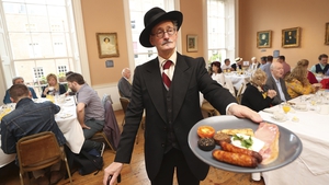Enjoying breakfast at the James Joyce Centre on Bloomsday 2019