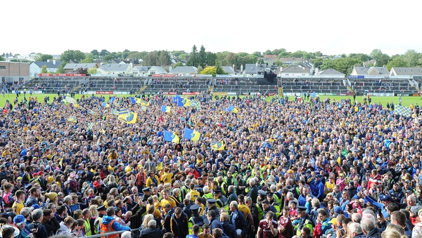 Roscommon fans on the pitch after their Connacht success