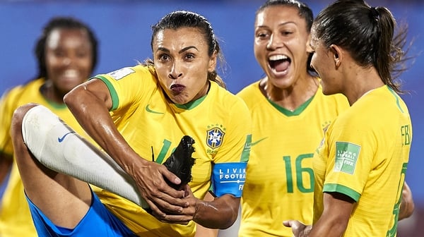 Brazilian striker Marta (L) has scored 17 World Cup goals, more than any other player