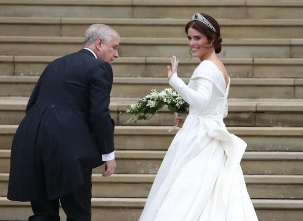 Princess Eugenie arrives with her father, the Duke of York, for her wedding to Jack Brooksbank at St George's Chapel in Windsor Castle (Steve Parsons/PA)