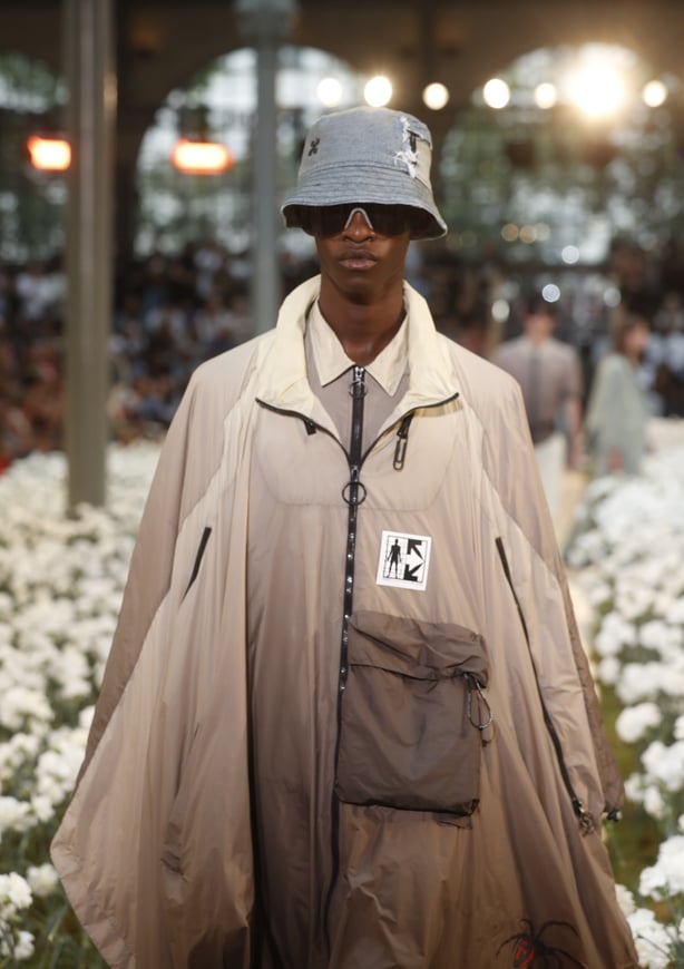 A model wears a creation for the Off White mens Spring-Summer 2020 fashion collection