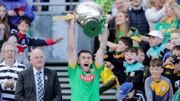 Meath captain Sean Geraghty accepts the Christy Ring Cup at Croke Park
