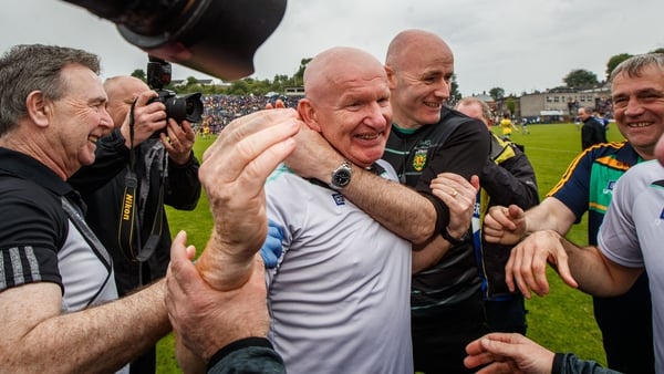 The Donegal manager is mobbed at the final whistle