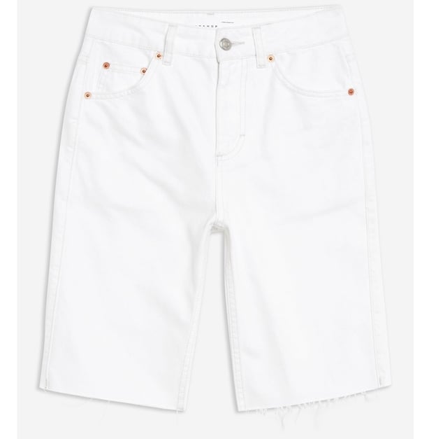 white denim cycle shorts