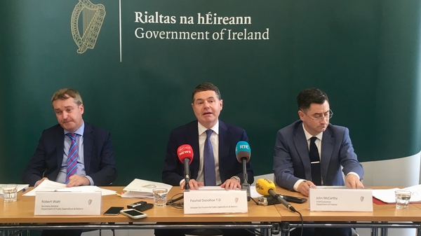 Finance Minister Paschal Donohoe (C) said that a disorderly Brexit is a real possibility at this point in time