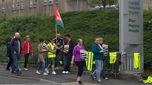 Striking staff at Sligo University Hospital take to the picket line