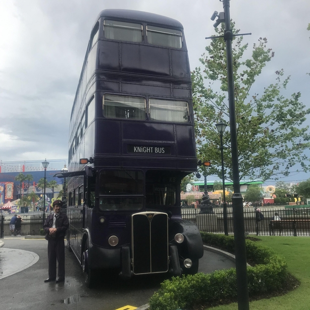 The purple triple decker Knight bus sits a short walk away from King's Cross station (Jemma Crew/PA)