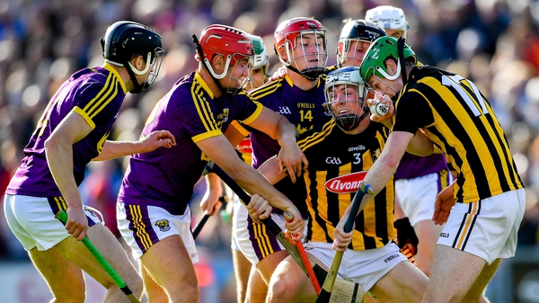 Huw Lawlor of Kilkenny is closed down by a group of Wexford players in the recent drawn Leinster SHC clash