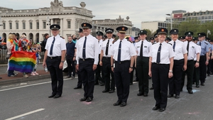 Around 100 uniformed members of An Garda Síochána marched in the parade along with Commissioner Drew Harris (front row, second right)