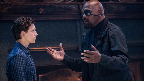 Tom Holland and Samuel L Jackson in Spider-Man: Far from Home