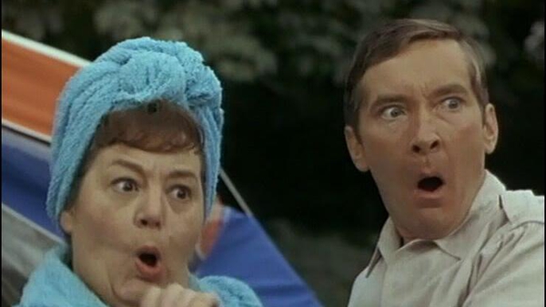 Hattie Jacques and Kenneth Williams in a scene from Carry on Camping