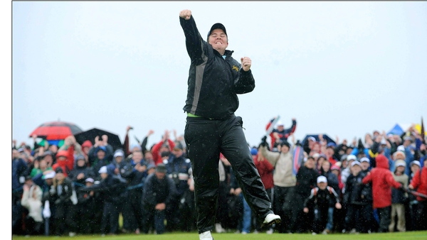 Shane Lowry celebrates his win in 2009