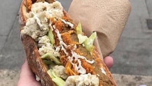 The vegan chicken fillet roll in all its glory. Photo: Vegan Sandwich Co