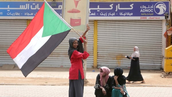 Protestors celebrate on the streets of Khartoum in Sudan