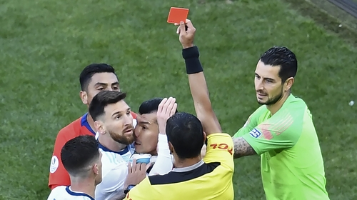Messi was shown a red car after tussle with Chile's Gary Medel