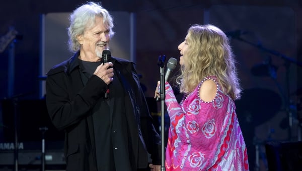 Friends reunited - Kris Kristofferson and Barbra Streisand onstage in Hyde Park on Sunday night