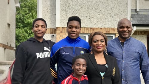 Aaron Oyiki (second left) with his brothers Josh and Michael and parents Dafe and Moses
