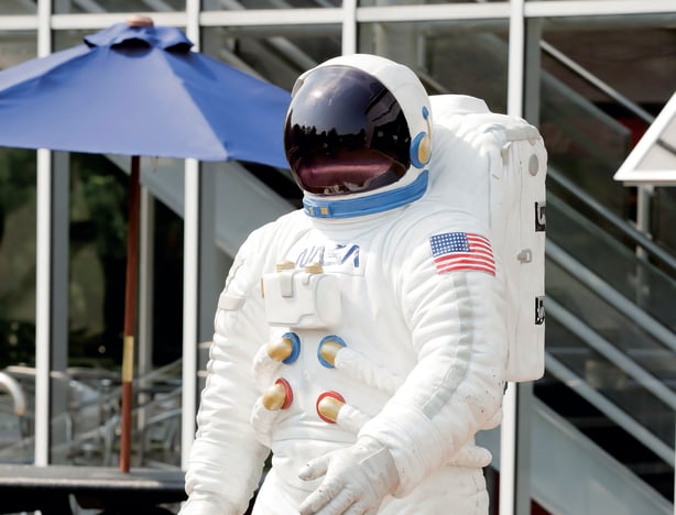 A model of an astronaut at the main entrance of Armagh Planetarium