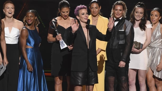 At the ESPYs Rapinoe wore slouchy leather shorts with a black blazer (Chris Pizzello/AP)