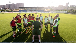 Tom Mohan speaks to his Ireland players at training