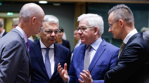 Dutch Foreign Minister Stef Blok, Belgian Foreign Affairs Minister Didier Reynders, Polish Foreign Minister Jacek Czaputowicz and Hungarian Foreign Affairs Minister Peter Szijjarto (L-R)