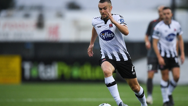 Duffy in action during the Champions League qualifying round first leg against Riga FC