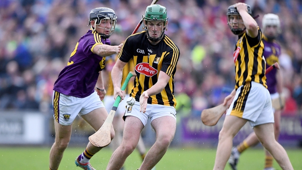 Eoin Cody of Kilkenny and Jack Reck of Wexford battle for possession