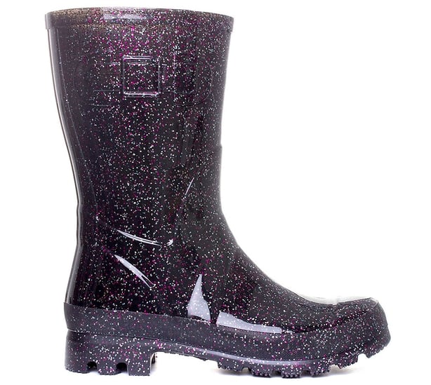 Shoezone Womens Black Multi Glitter Wellington Boots