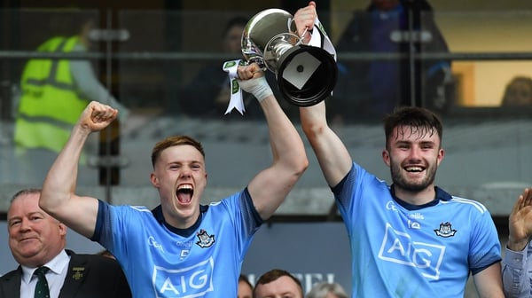Dublin joint captains Kieran Kennedy, left, and James Doran lift the cup