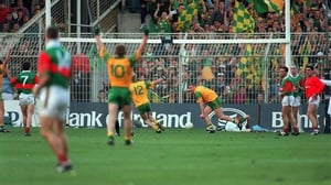 Tommy Dowd wheels around in celebration after scoring a critical goal in the 1996 All-Ireland final replay
