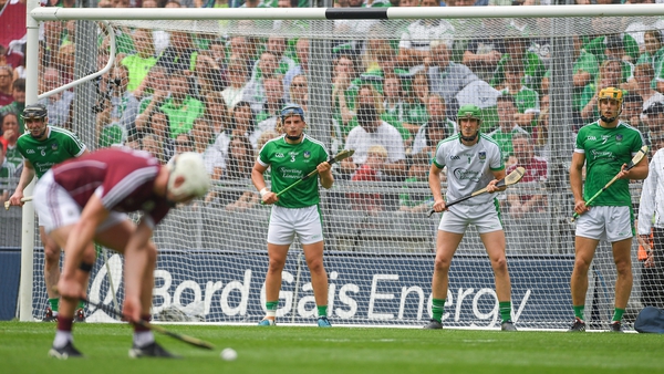 Nickie Quaid (2nd from L) faces a Joe Canning free in last year's All-Ireland final