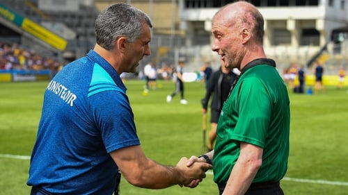 Tipp manager Liam Sheedy shakes hands with referee Seán Cleere