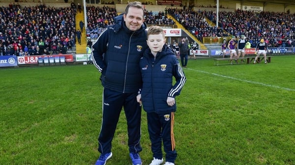 Davy Fitzgerald and Michael O'Brien on the pitch before the 17 February 2019 Allianz Hurling League Division 1A Round 3 match between Wexford and Tipperary at Innovate Wexford Park. Image: Sportsfile