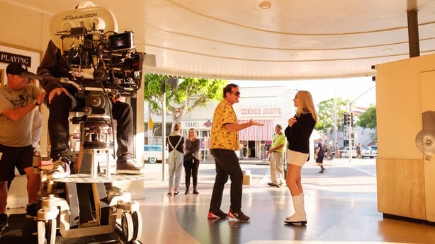 Quentin Tarantino and Margot Robbie on the set of Once Upon a Time In Hollywood