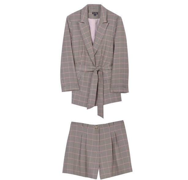 Miss Selfridge Camel Heritage Check Short Suit Two Piece Co-ord