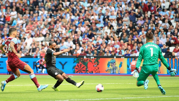 Manchester City's Raheem Sterling scored three and had a goal disallowed