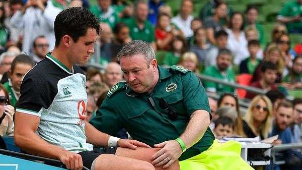 Carbery being stretchered off the pitch at the Aviva Stadium