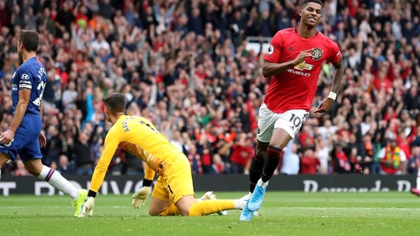Manchester United's Marcus Rashford celebrates his side's third goal