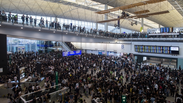 Thousands of protesters have crowded into Hong Kong airport