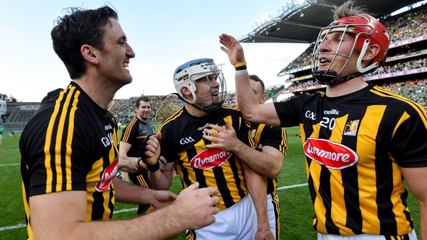 Colin Fennelly, left, TJ Reid, centre, and Cillian Buckley after the win over Limerick